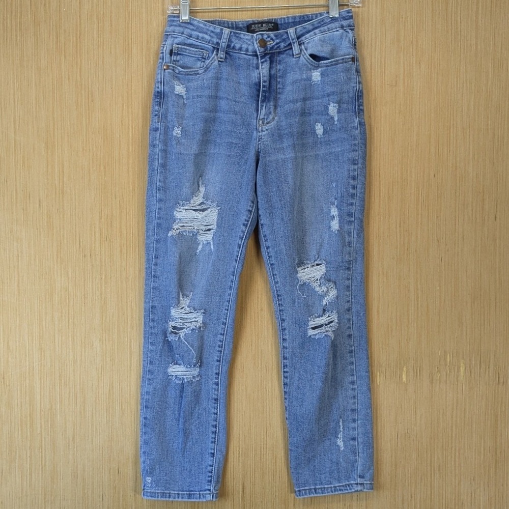 Judy Blue Women Distressed Boyfriend Jeans Size 5/27 Medium Wash Blue Stretch